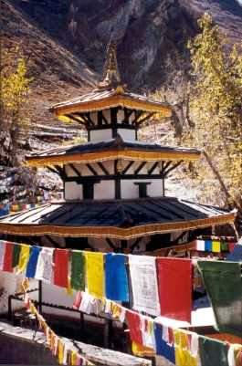 Picture of Muktinath temple with prayer flags