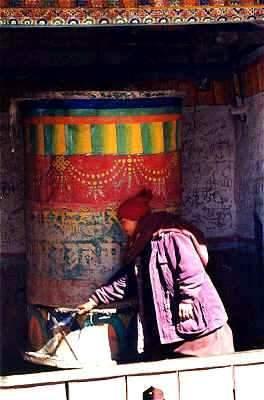 Picture of Muktinath prayer wheel with nun