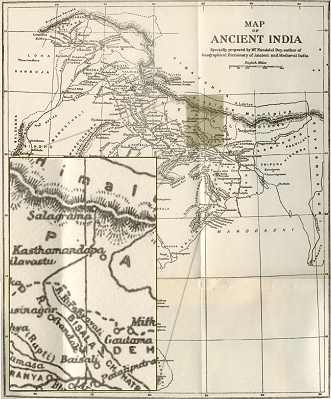 Map with the location of Sãlagrãma as can be found inThe Geograhical Dictionary of Ancient and Medieval India