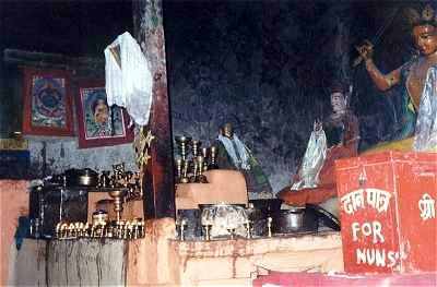 The interior of the Mebar Lhakang Gompa at Muktinath. 