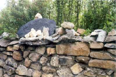 Mani stone on old wall of Muktinath